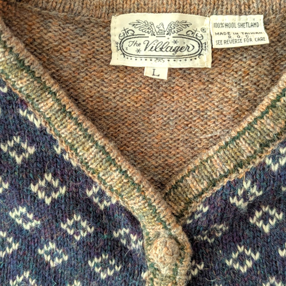 70s Villager Shetland Wool Button Down Floral Sweater Vest L - Picture 2 of 6